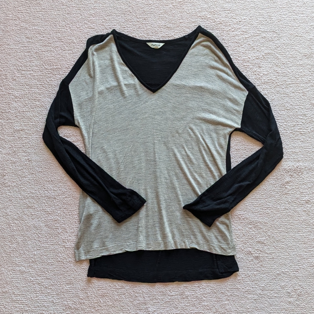 Madewell 100% viscose black and brown long sleeve shirt, size XS